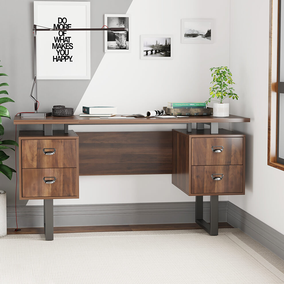 Home office computer desk with 4 drawers in walnut by La Spezia
