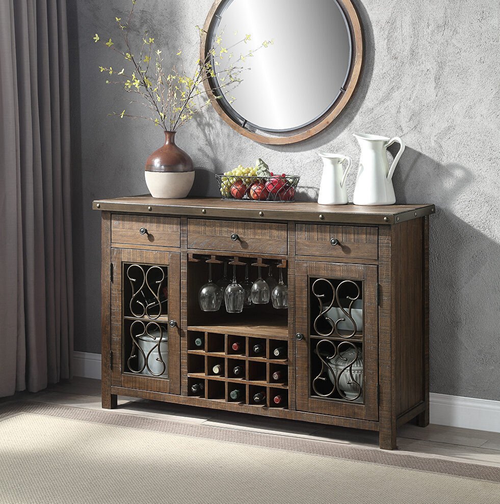 Server with cup holder and wine rack in weathered cherry finish by La Spezia