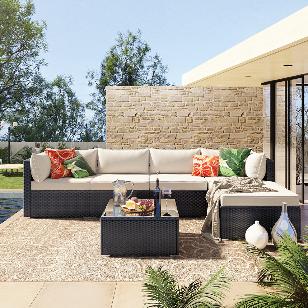 6-piece patio furniture set corner sofa set with thick removable cushions by La Spezia