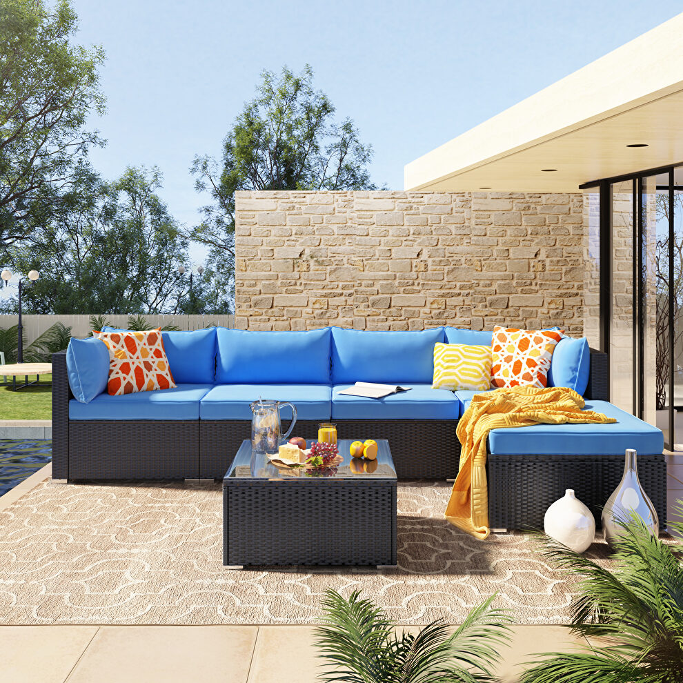 6-piece patio furniture set corner sofa set with thick removable cushions by La Spezia