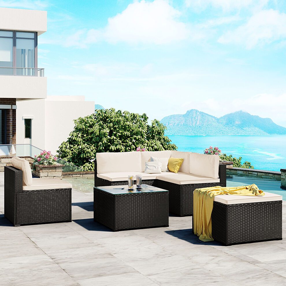 6-piece outdoor furniture set with pe rattan wicker, patio garden sectional sofa chair by La Spezia