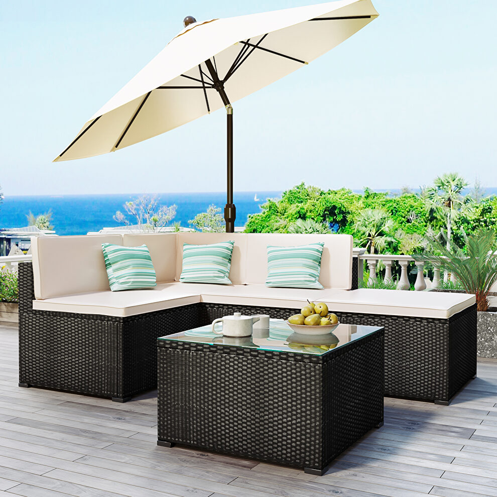 5-piece patio rattan pe wicker furniture corner sofa set by La Spezia