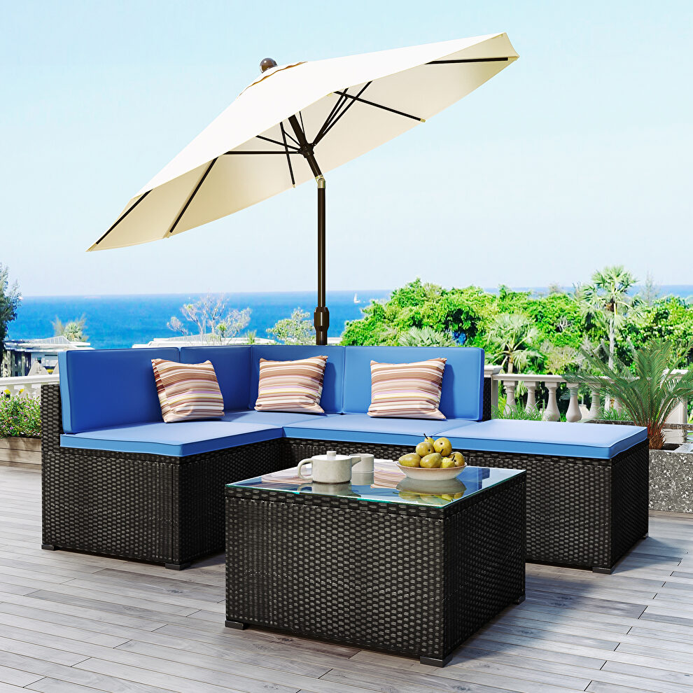 5-piece patio rattan pe wicker furniture corner sofa set by La Spezia