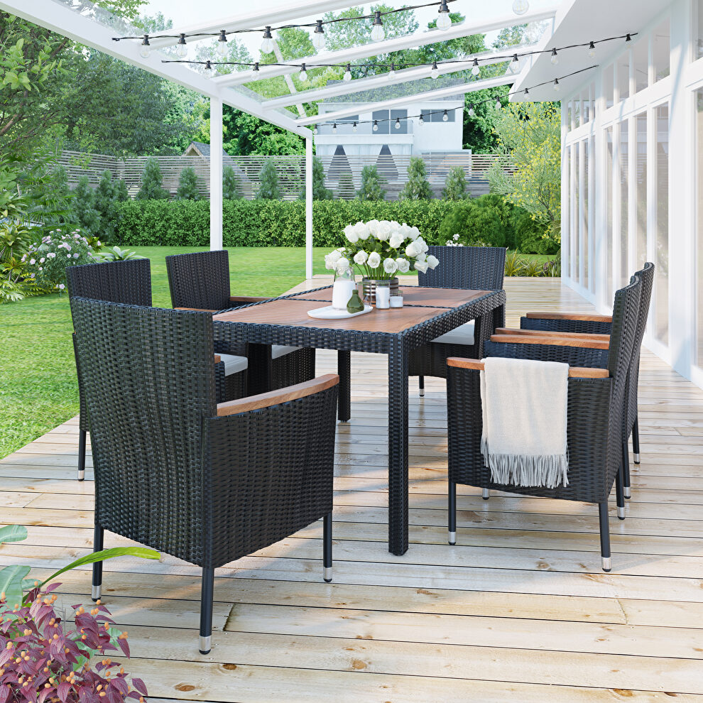 7-piece outdoor patio dining set, garden pe rattan wicker dining table and chairs set by La Spezia