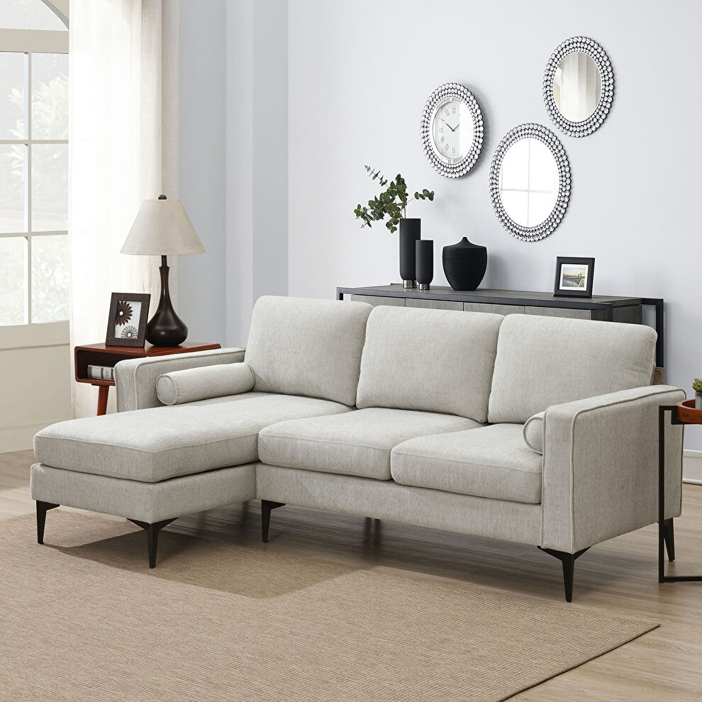 Beige chenille fabric convertible sectional sofa with reversible chaise by La Spezia