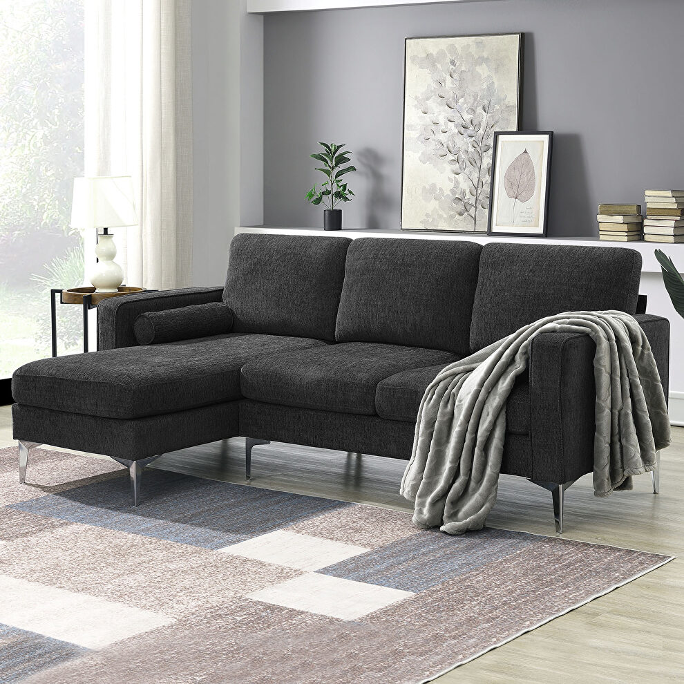 Dark gray chenille fabric convertible sectional sofa with reversible chaise by La Spezia