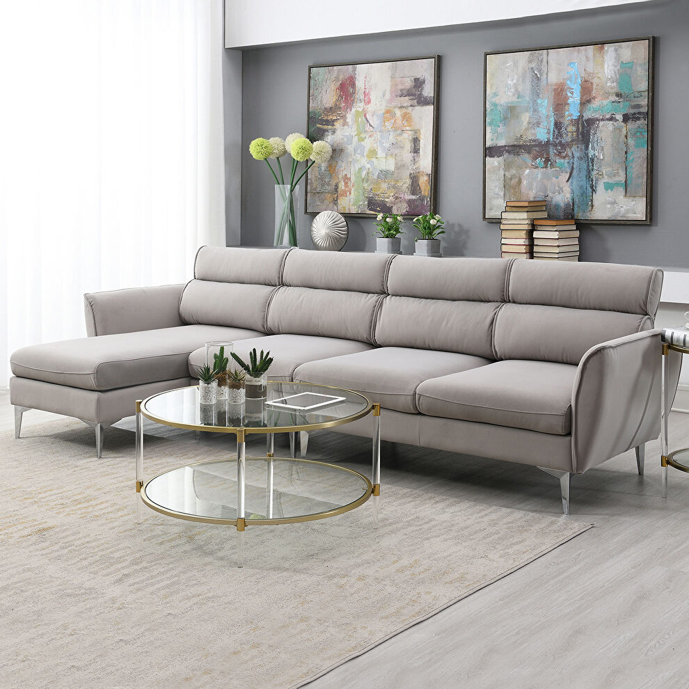 Gray flannel convertible sectional l-shape sofa with left/right handed chaise by La Spezia