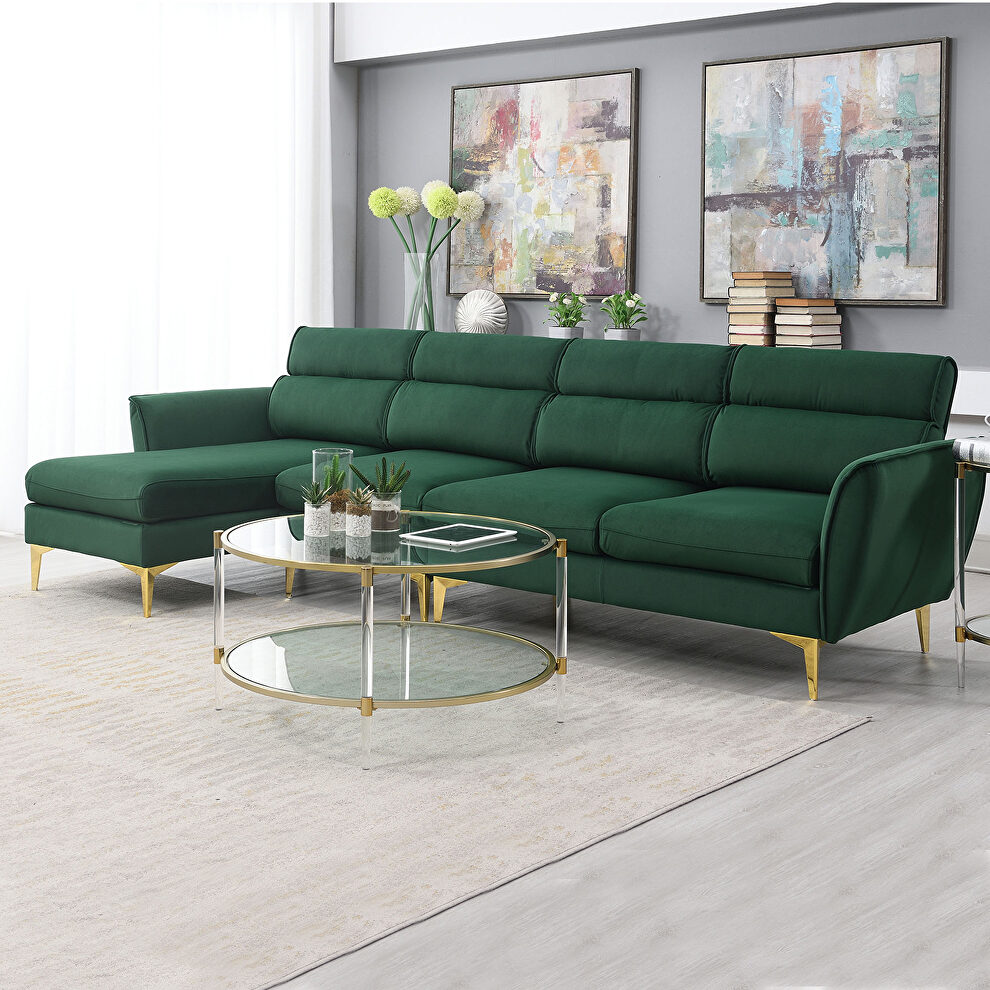 Green flannel convertible sectional l-shape sofa with left/right handed chaise by La Spezia