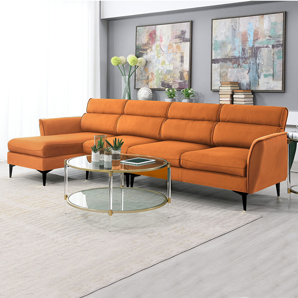 Orange flannel convertible sectional l-shape sofa with left/right handed chaise by La Spezia