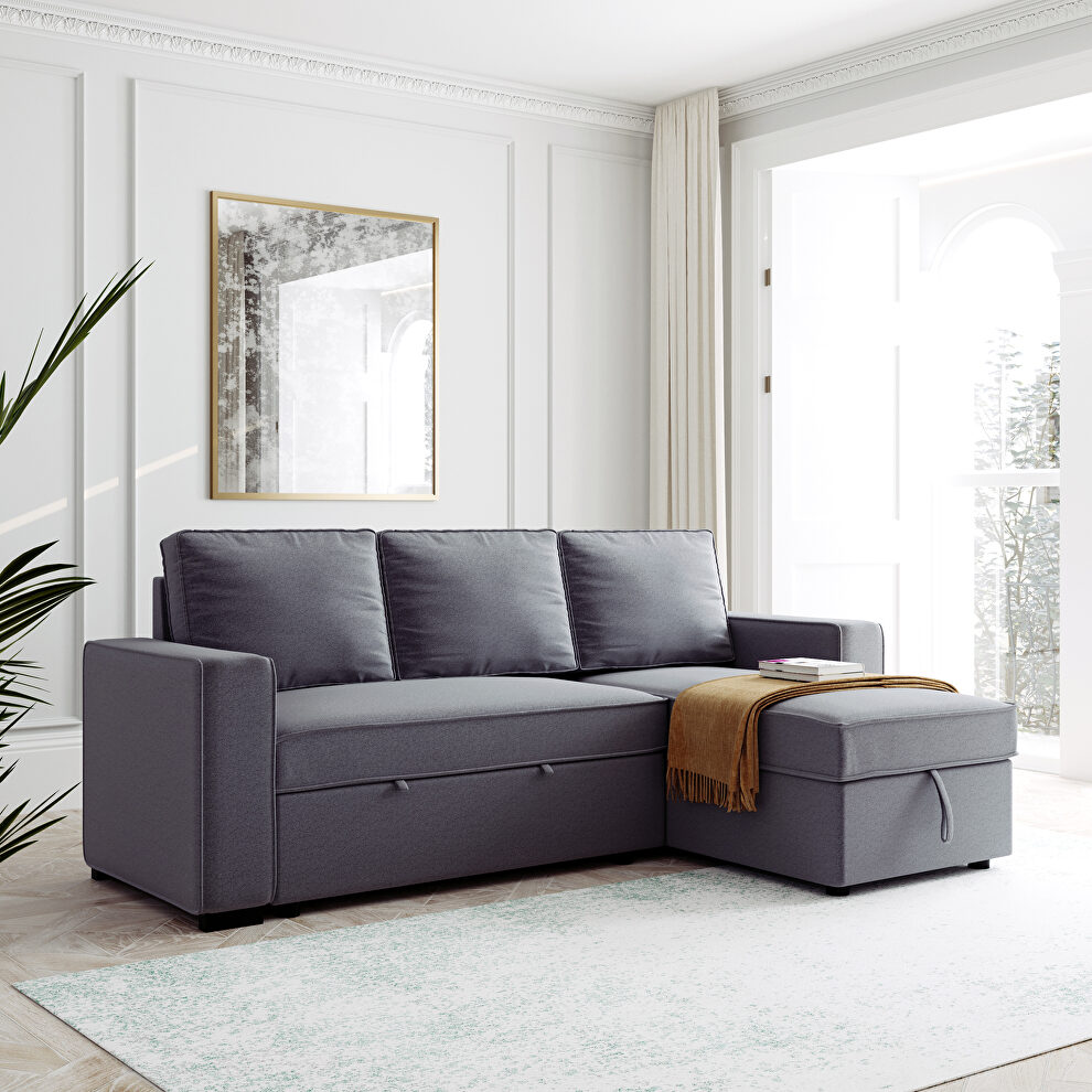 Gray reversible pull out sleeper sectional storage sofa bed by La Spezia