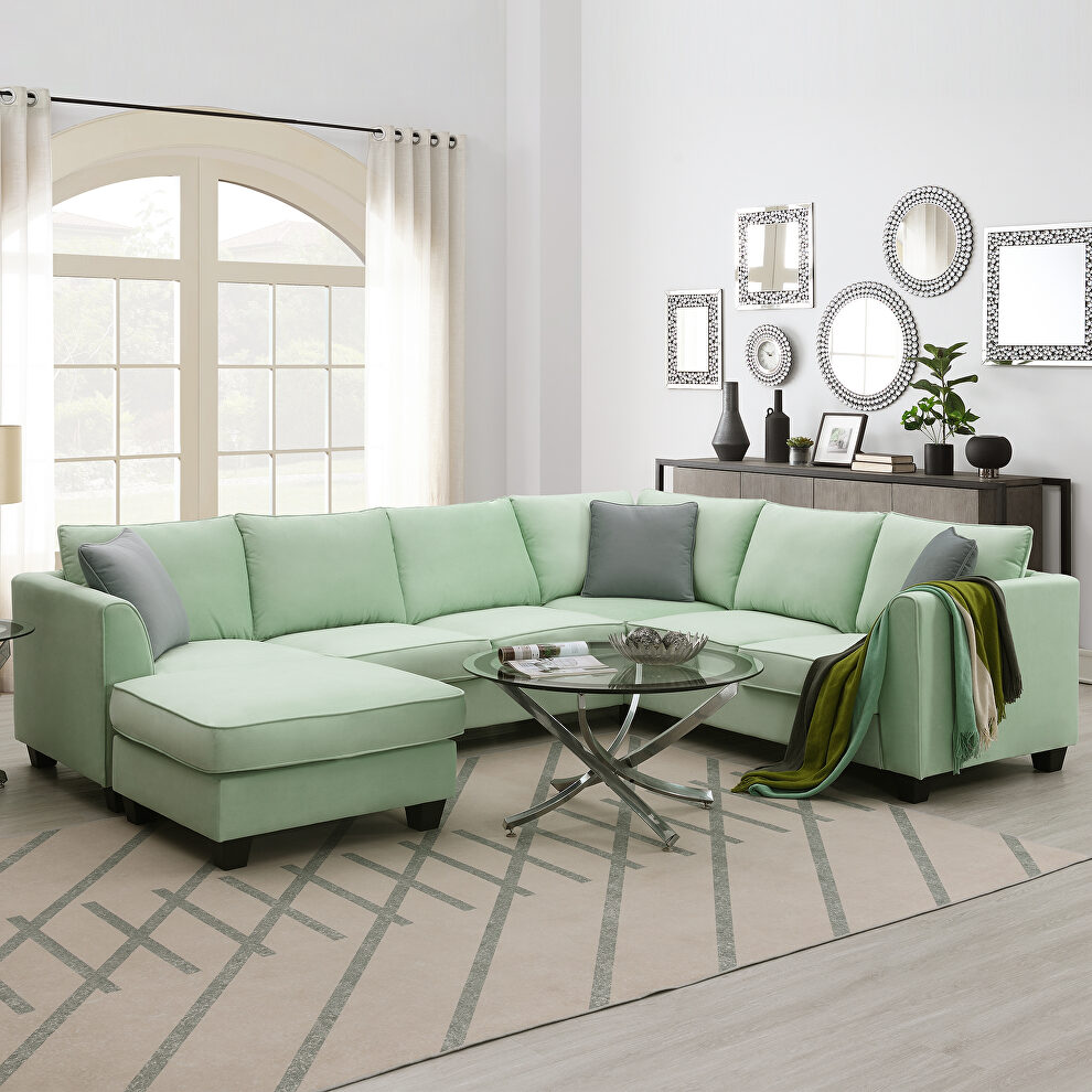 Green fabric 7-seats l-shape modular sectional sofa with ottoman by La Spezia