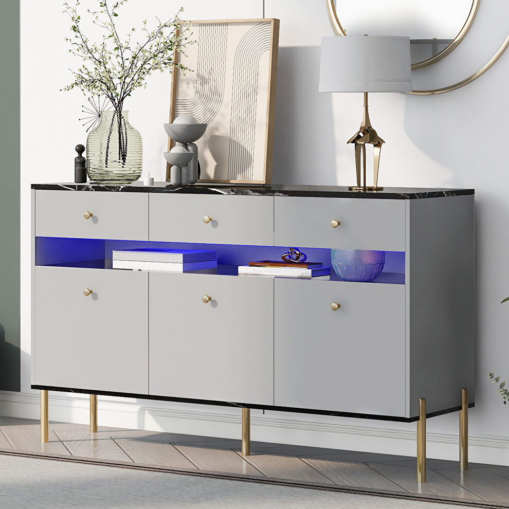 Modern dresser with led lights and marble top in gray by La Spezia