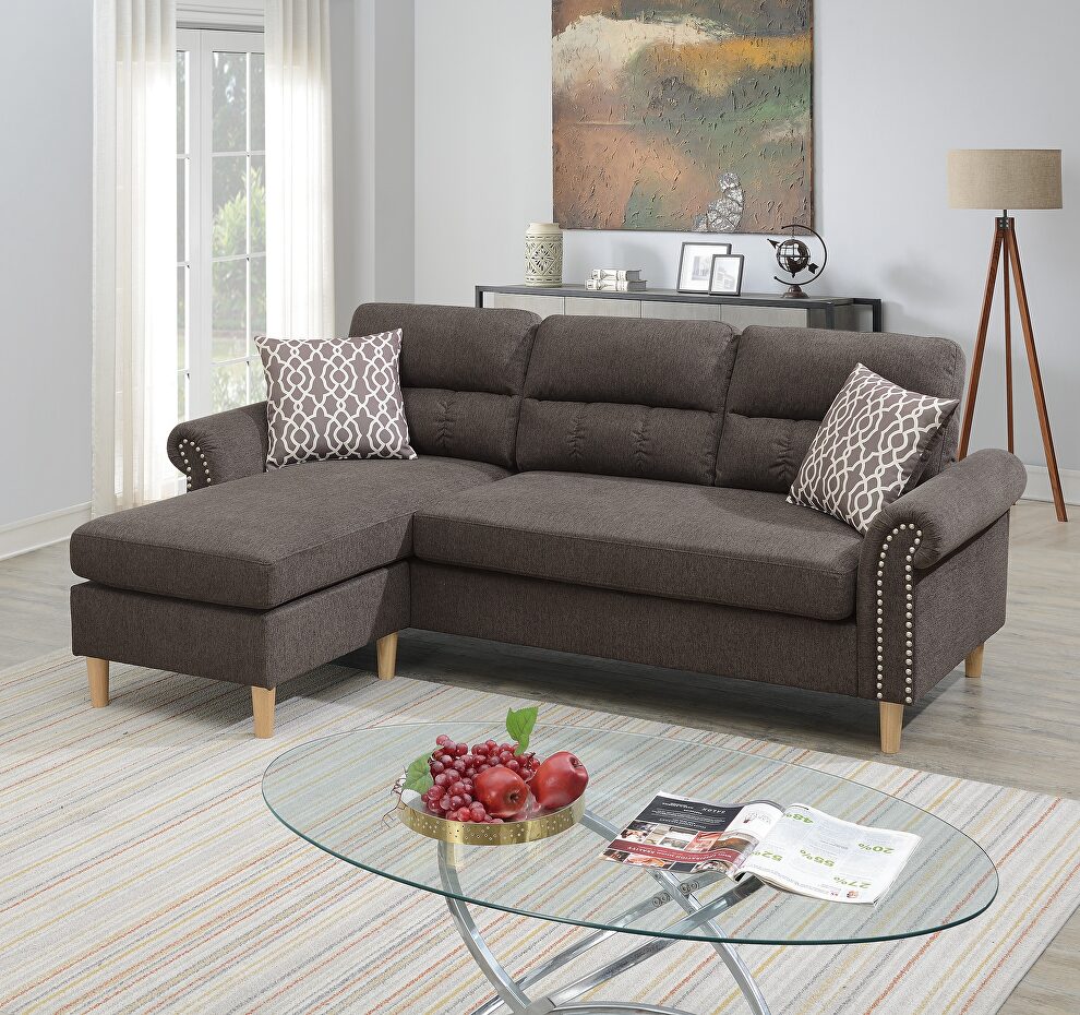 Tan color polyfiber reversible sectional sofa by La Spezia