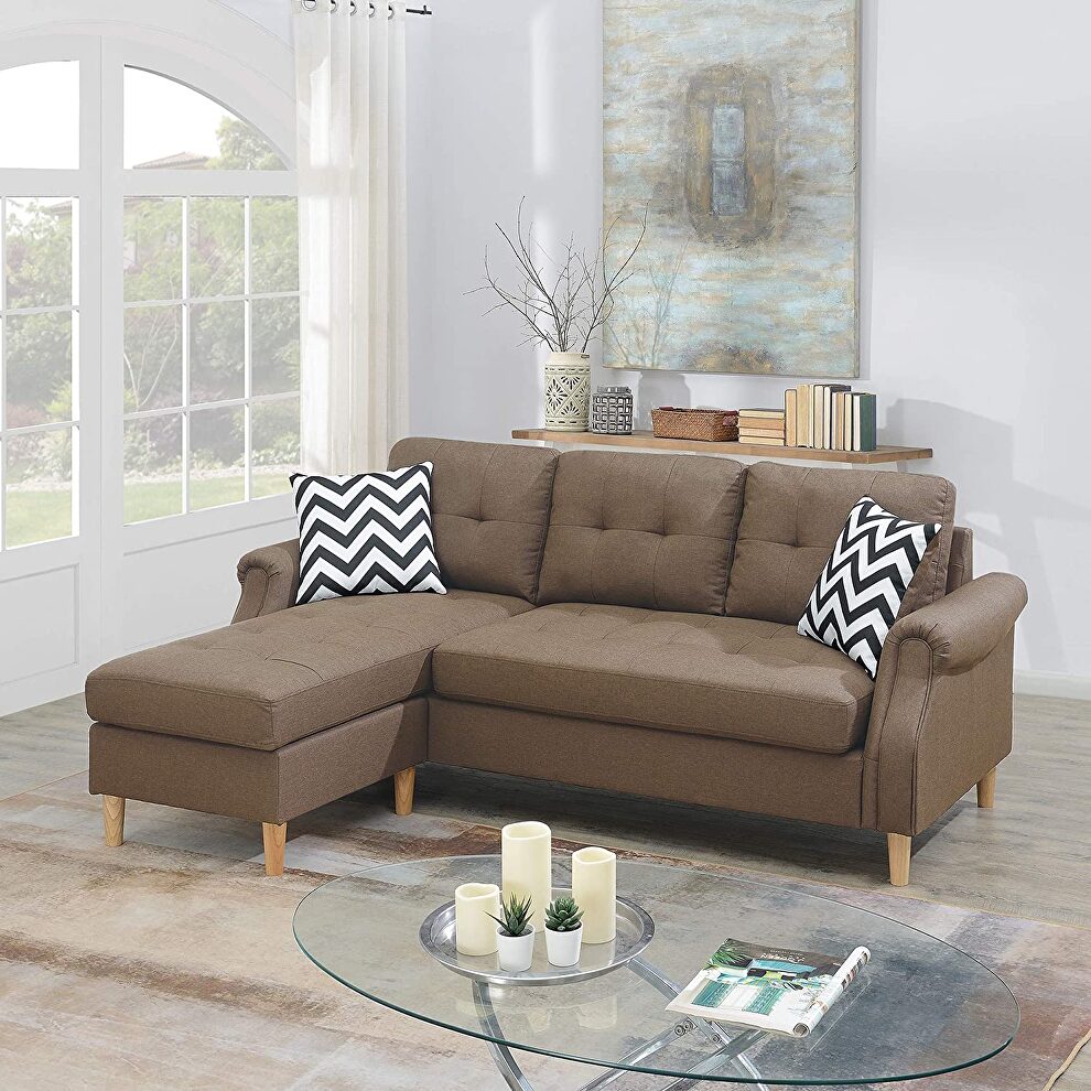 Light coffee polyfiber sectional sofa with reversible chaise by La Spezia