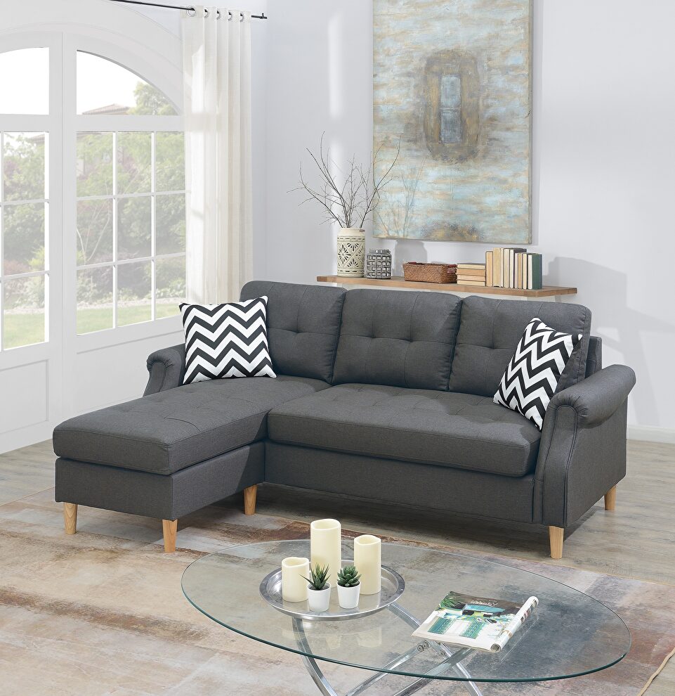 Blue gray polyfiber sectional sofa with reversible chaise by La Spezia