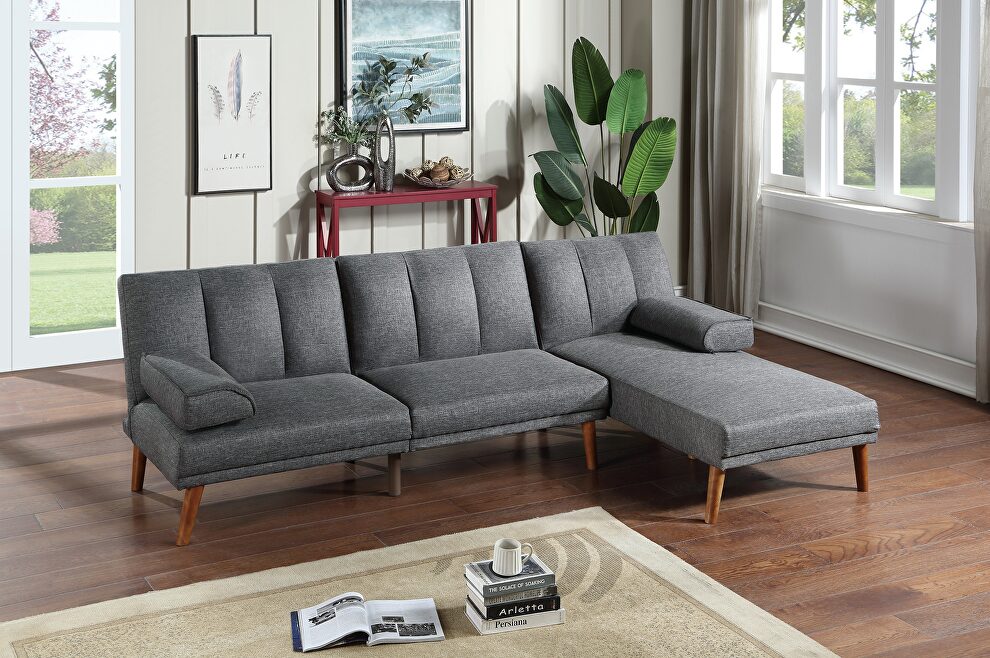 Blue/ gray polyfiber sectional sofa set with adjustable chaise by La Spezia
