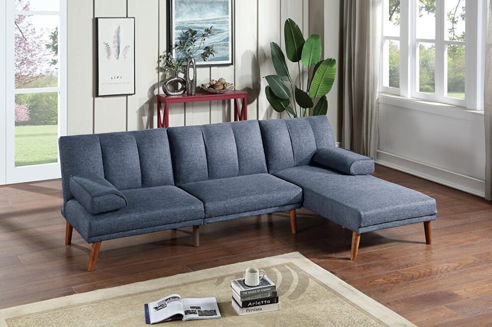 Navy polyfiber sectional sofa set with adjustable chaise by La Spezia