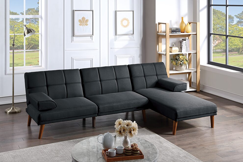 Black color tufted  polyfiber sectional sofa with solid wood legs by La Spezia