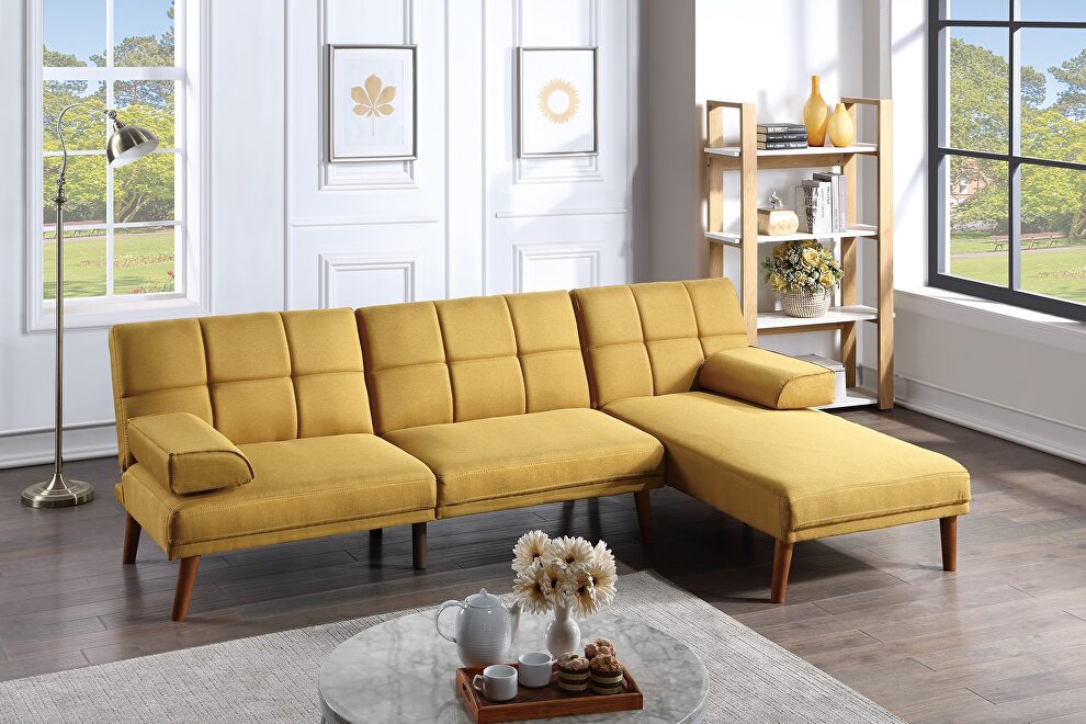 Mustard color tufted  polyfiber sectional sofa with solid wood legs by La Spezia
