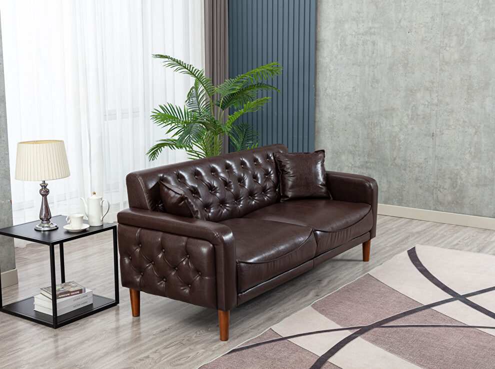 Brown pu leather tufted buttons sofa by La Spezia