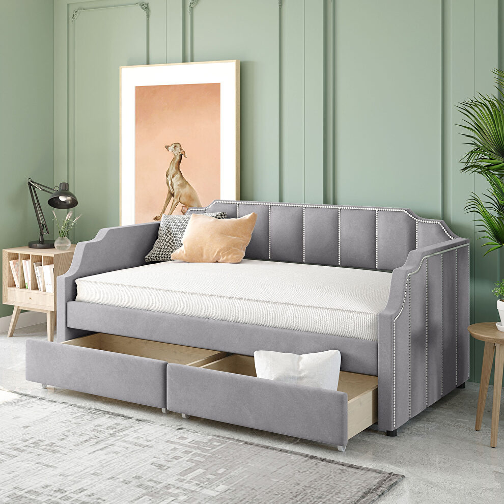 Twin size upholstered daybed with drawers in gray by La Spezia