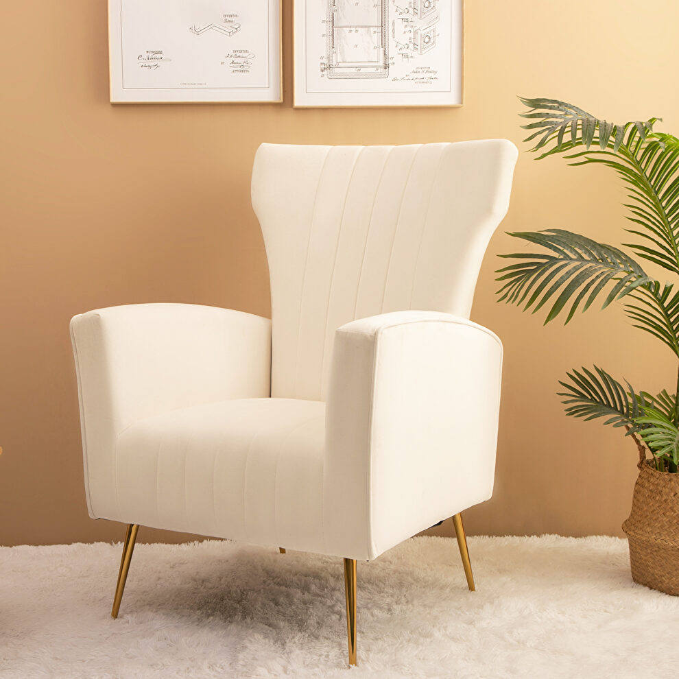 White velvet wingback accent chair with gold legs by La Spezia