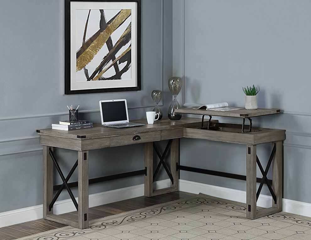 Writing desk with lift top in weathered gray finish by La Spezia