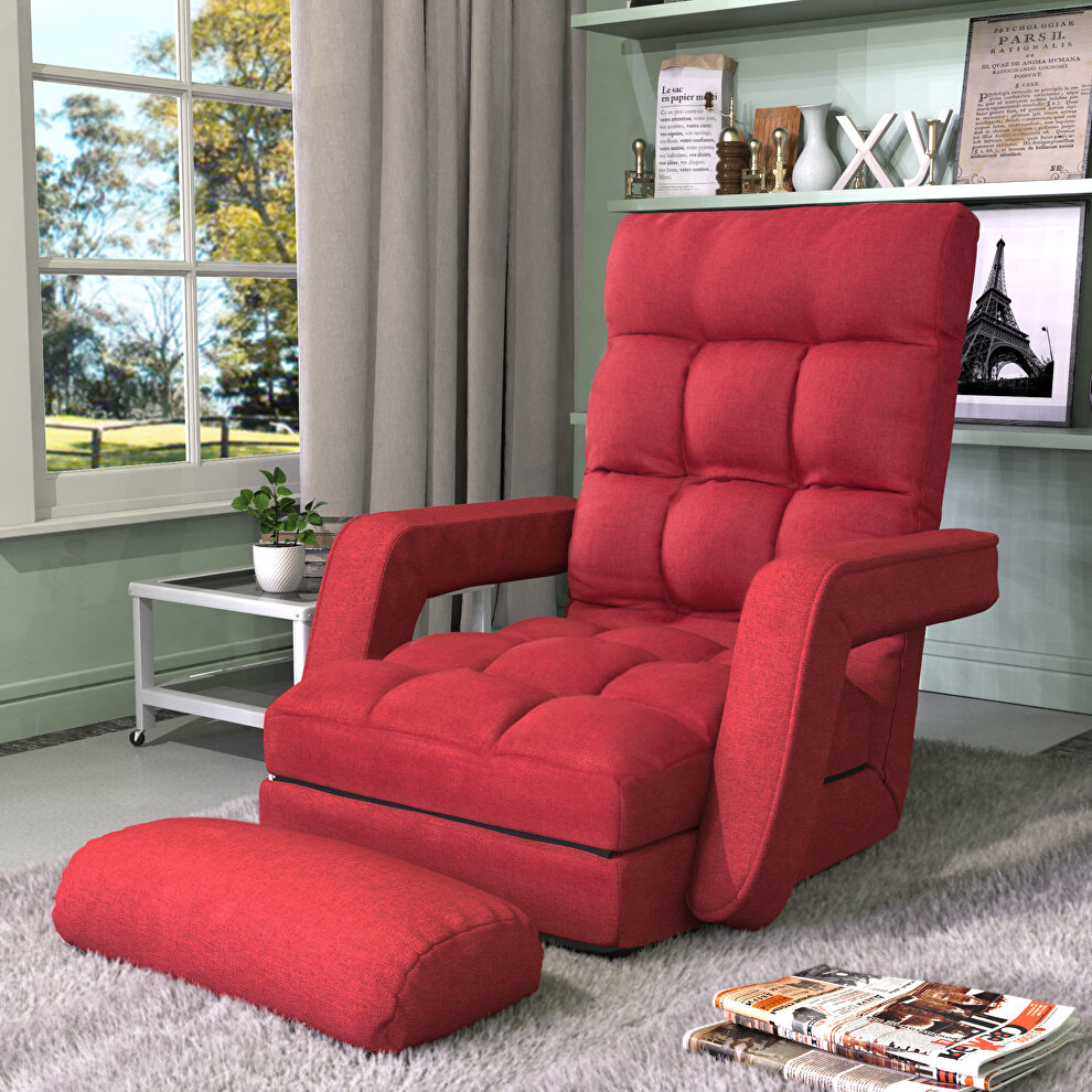 Red folding lazy floor chair sofa lounger bed with armrests and a pillow by La Spezia