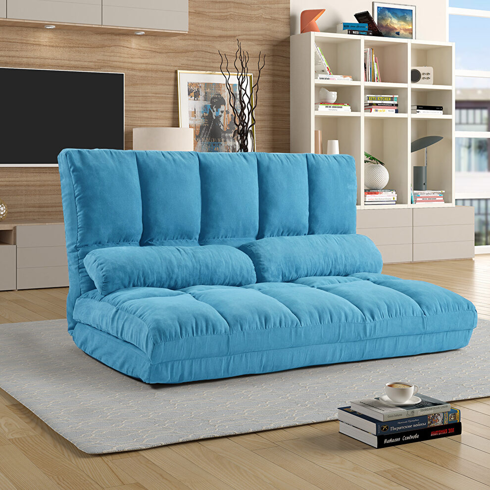 Blue double chaise lounge sofa floor couch and sofa with two pillows by La Spezia