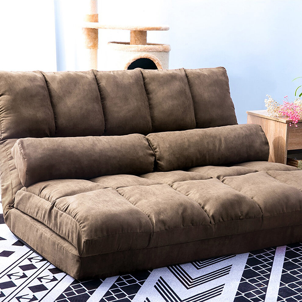 Brown double chaise lounge sofa floor couch and sofa with two pillows by La Spezia