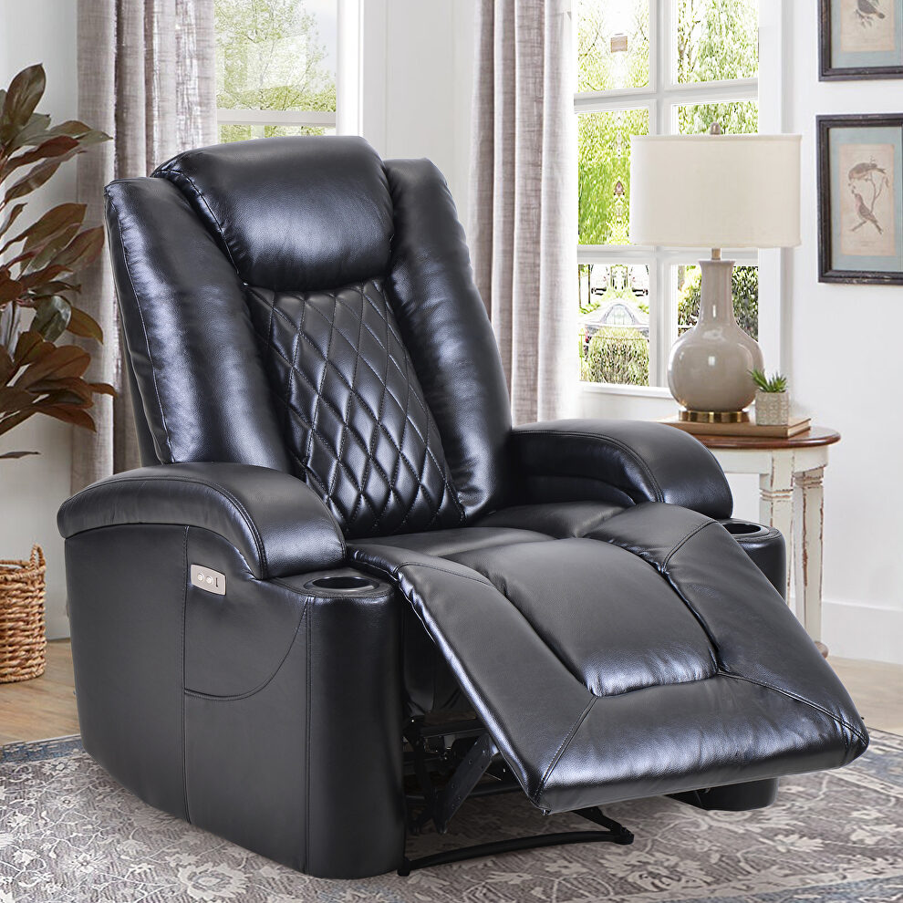 Black pu power motion recliner with usb charge port and cup holder by La Spezia