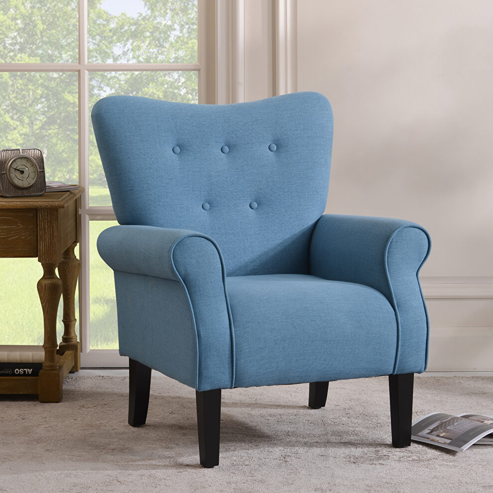 Blue linen modern wing back accent chair by La Spezia
