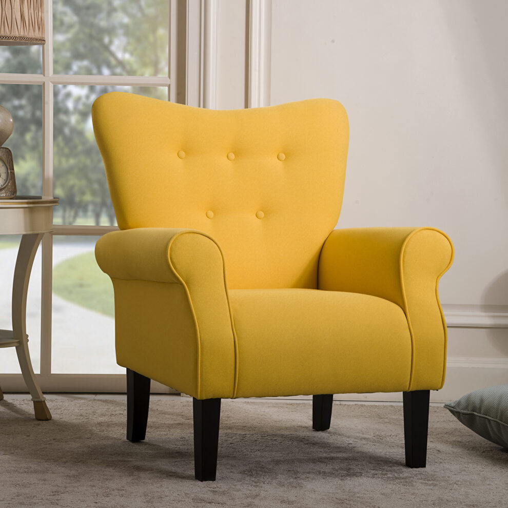 Yellow linen modern wing back accent chair by La Spezia