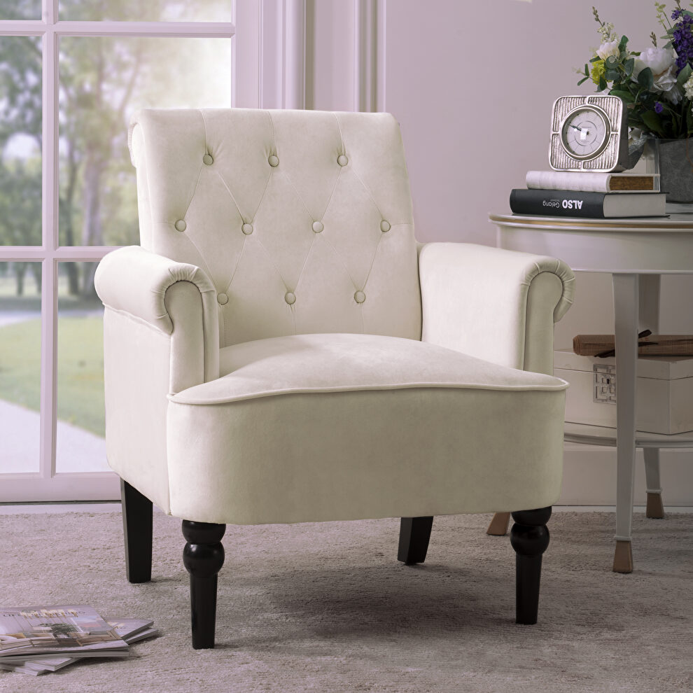 Off white velvet elegant button tufted club chair accent armchairs roll arm by La Spezia