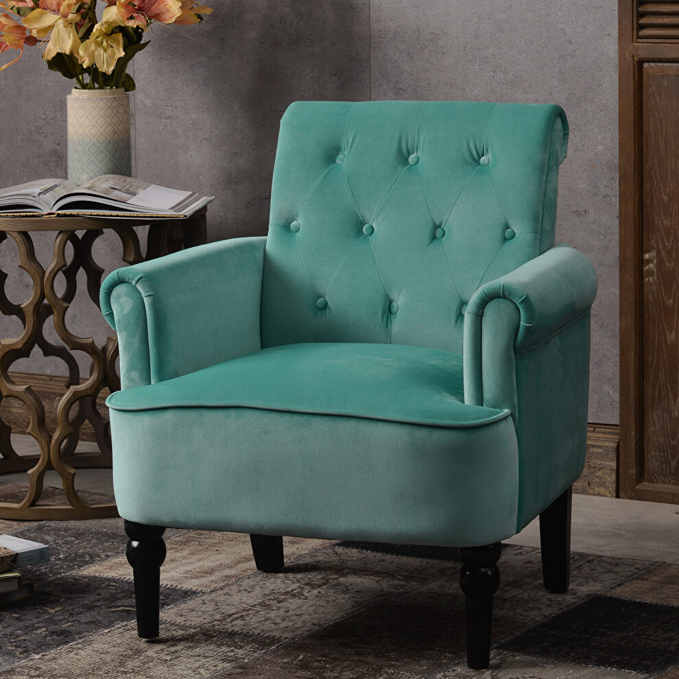 Teal velvet elegant button tufted club chair accent armchairs roll arm by La Spezia