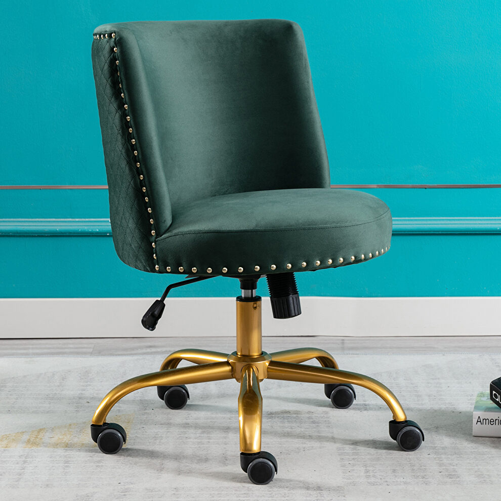Green velvet home office swivel desk chair by La Spezia