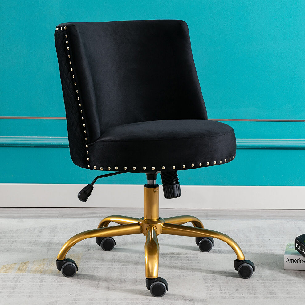 Black velvet home office swivel desk chair by La Spezia