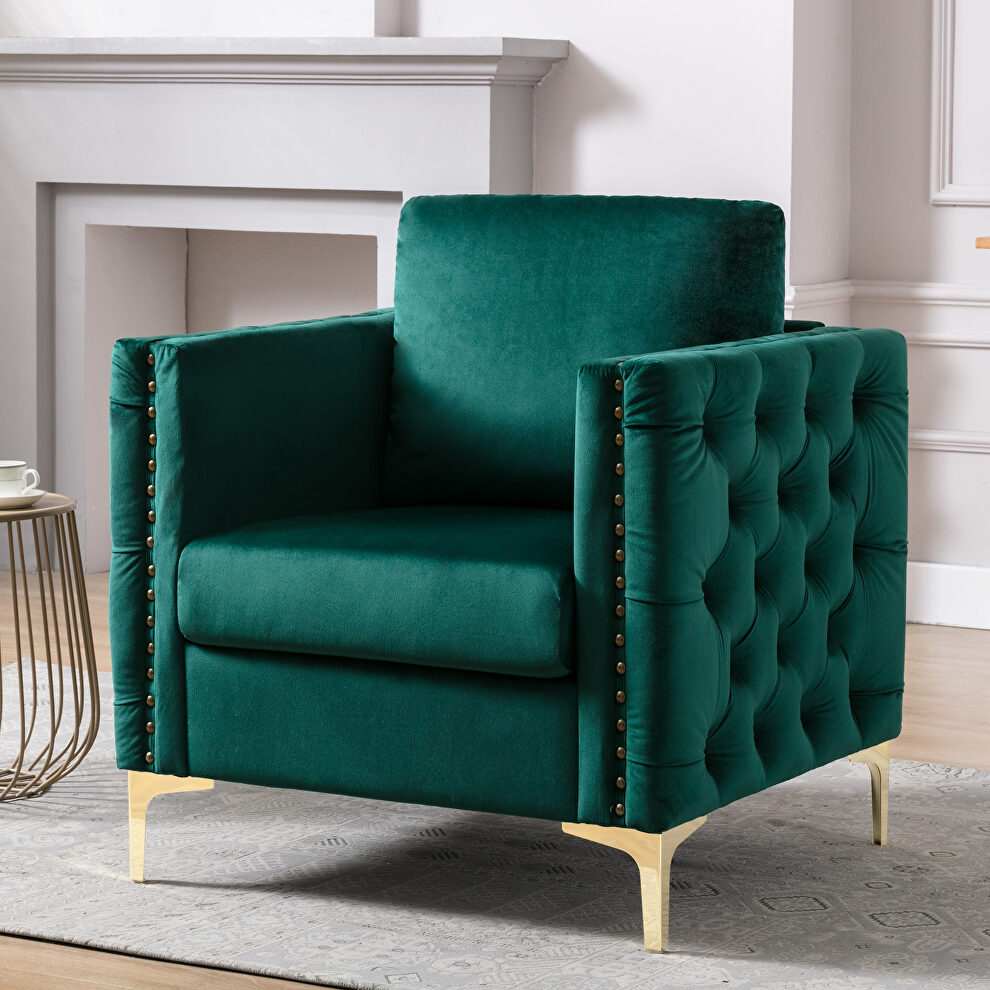 Modern button tufted green velvet accent armchair by La Spezia