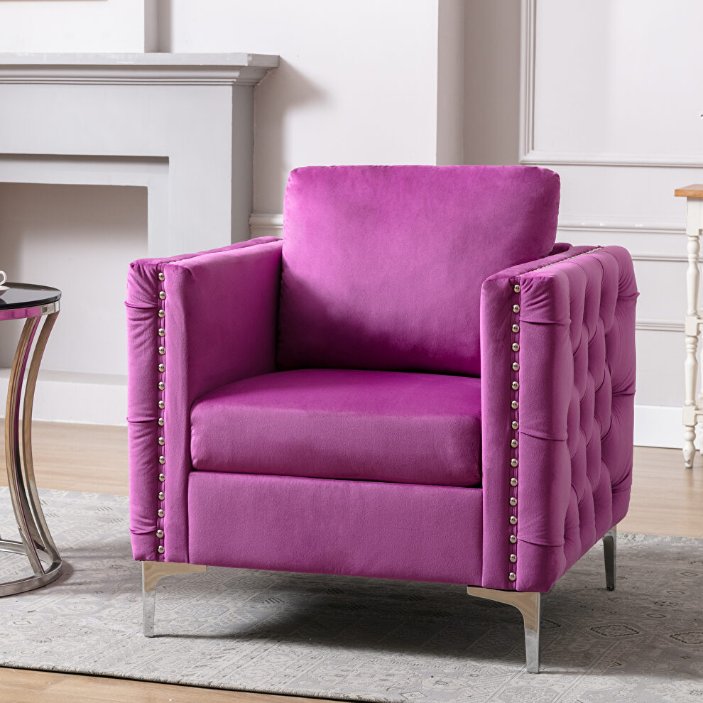 Modern button tufted purple velvet accent armchair by La Spezia