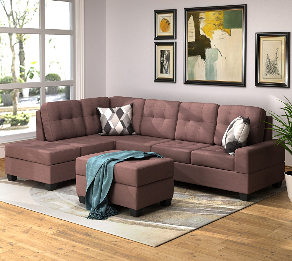Brown suede sectional sofa with reversible chaise lounge by La Spezia