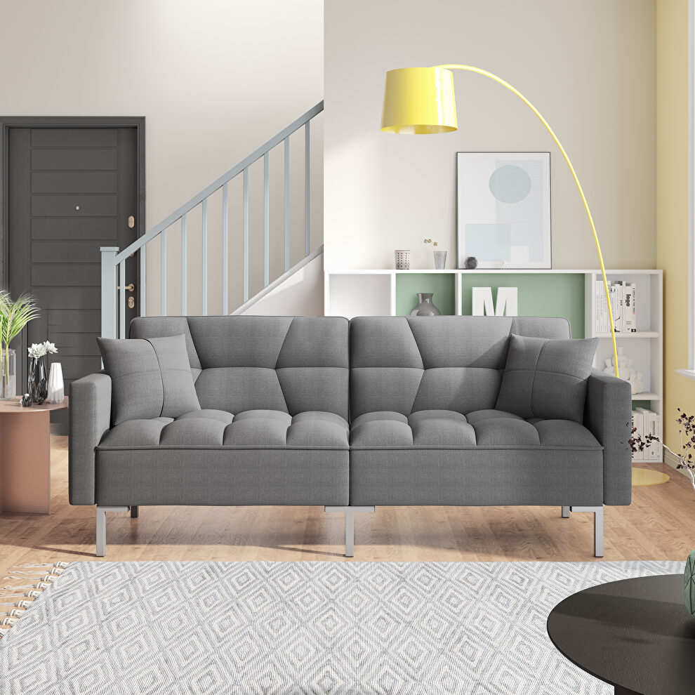 Gray linen upholstered modern convertible folding futon sofa bed by La Spezia