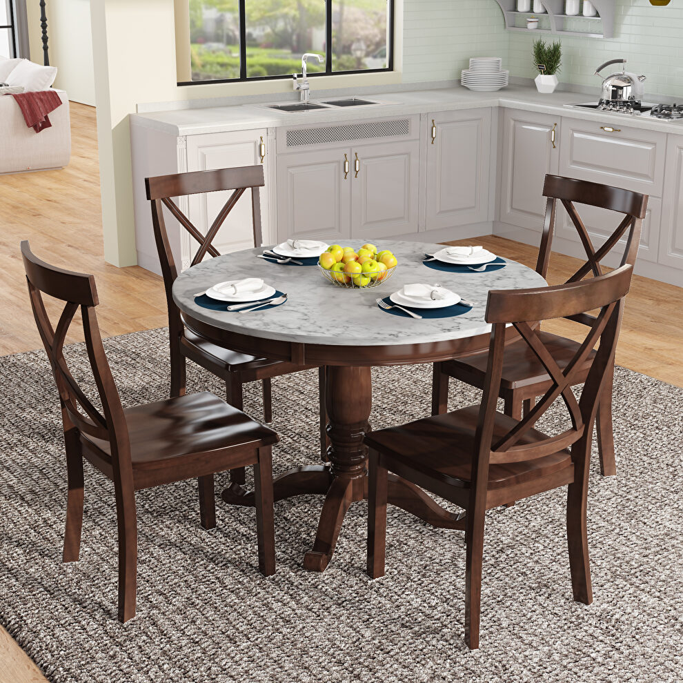 5-piece dining table set espresso solid wood table with 4 chairs by La Spezia