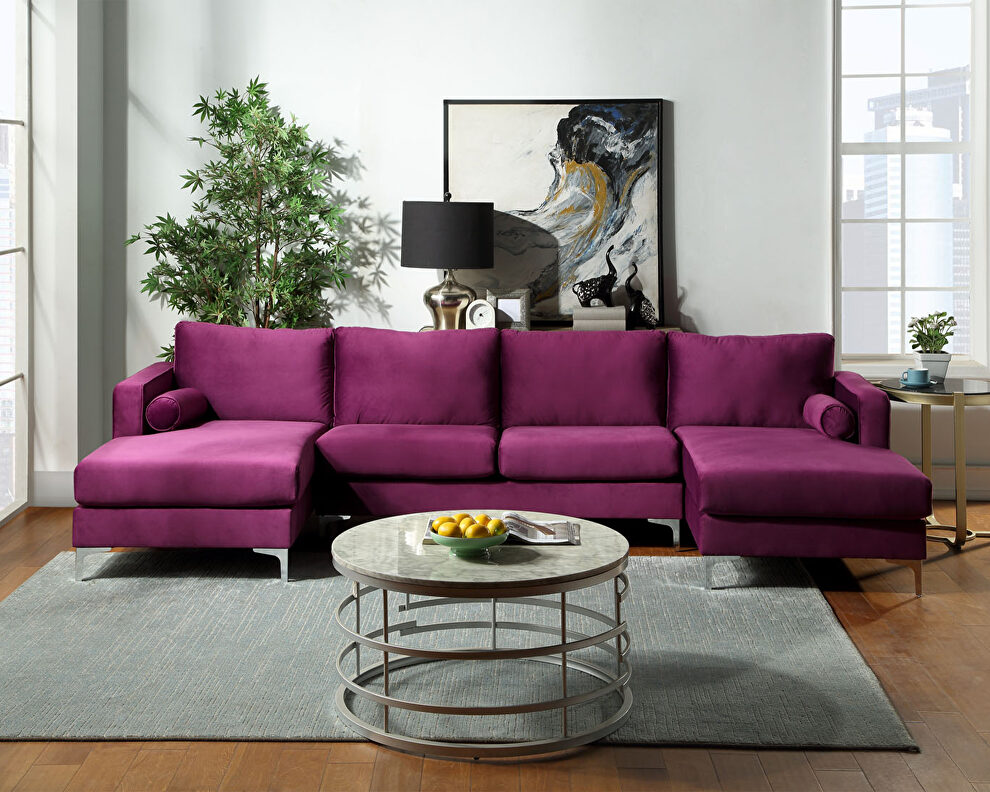 U-shape upholstered couch with modern elegant purple velvet sectional sofa by La Spezia