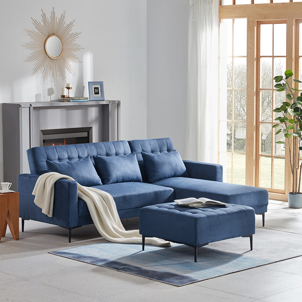 L-shape upholstered sofa bed with modern elegant blue microsuede fabric by La Spezia
