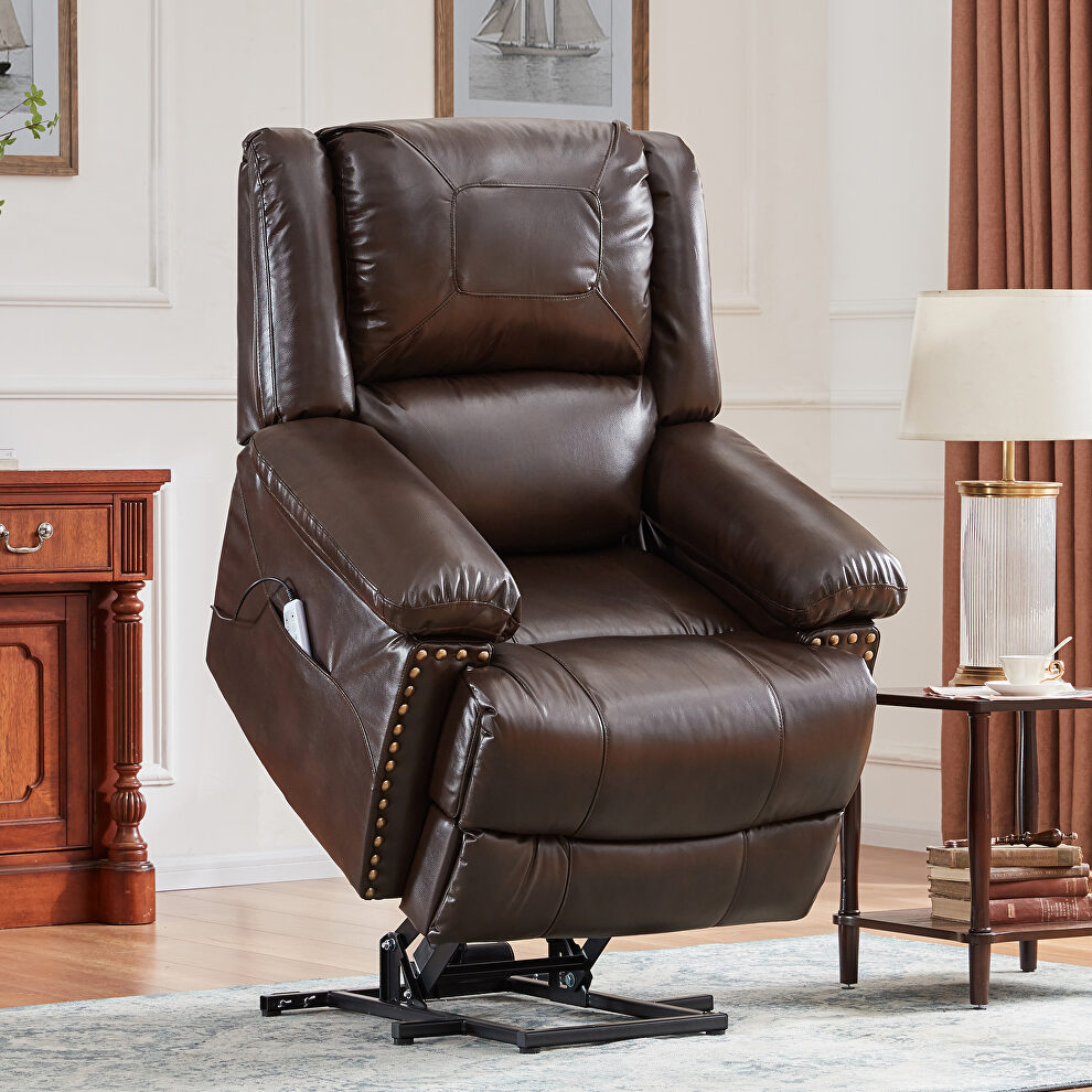Brown pu power lift recliner chair with adjustable massage function by La Spezia