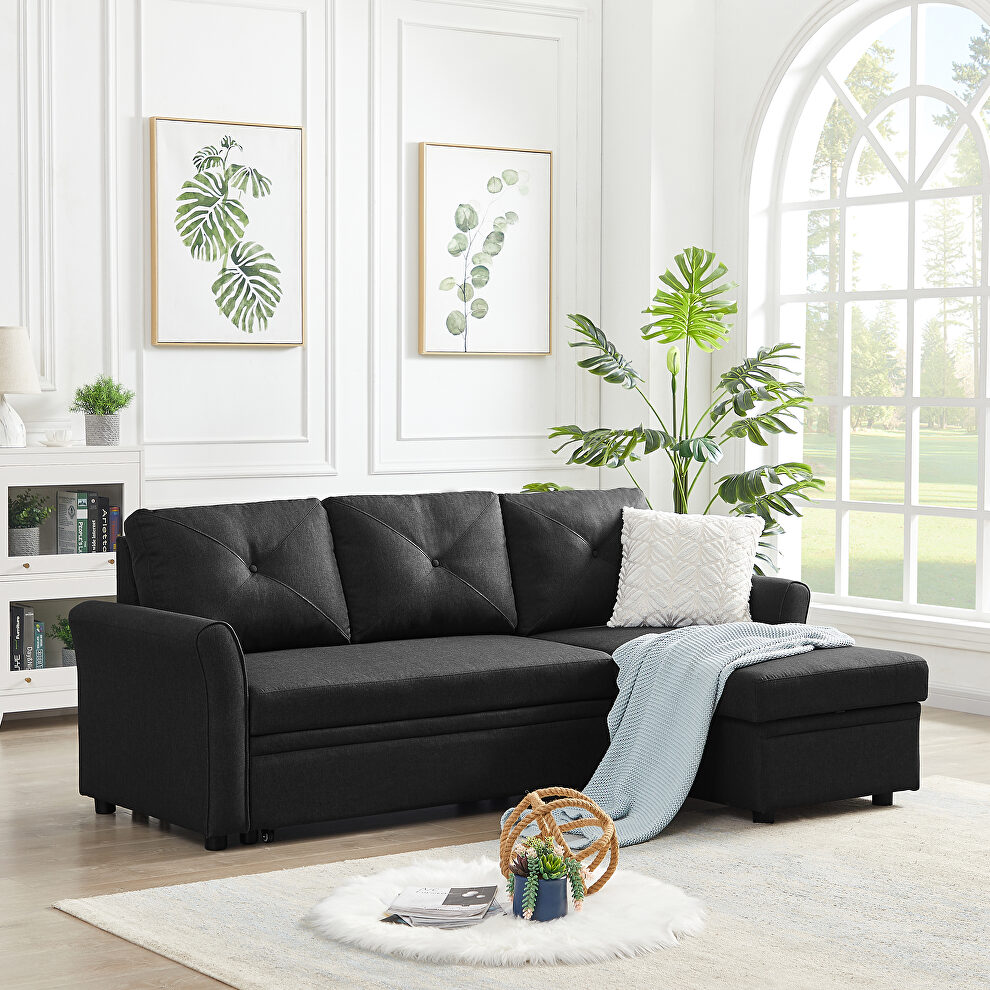 Dark gray linen reversible l-shape sectional sofa with storage by La Spezia