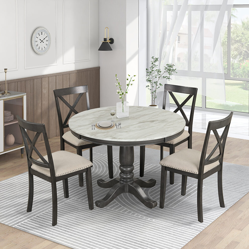 5-pieces set gray solid wood table with 4 chairs by La Spezia