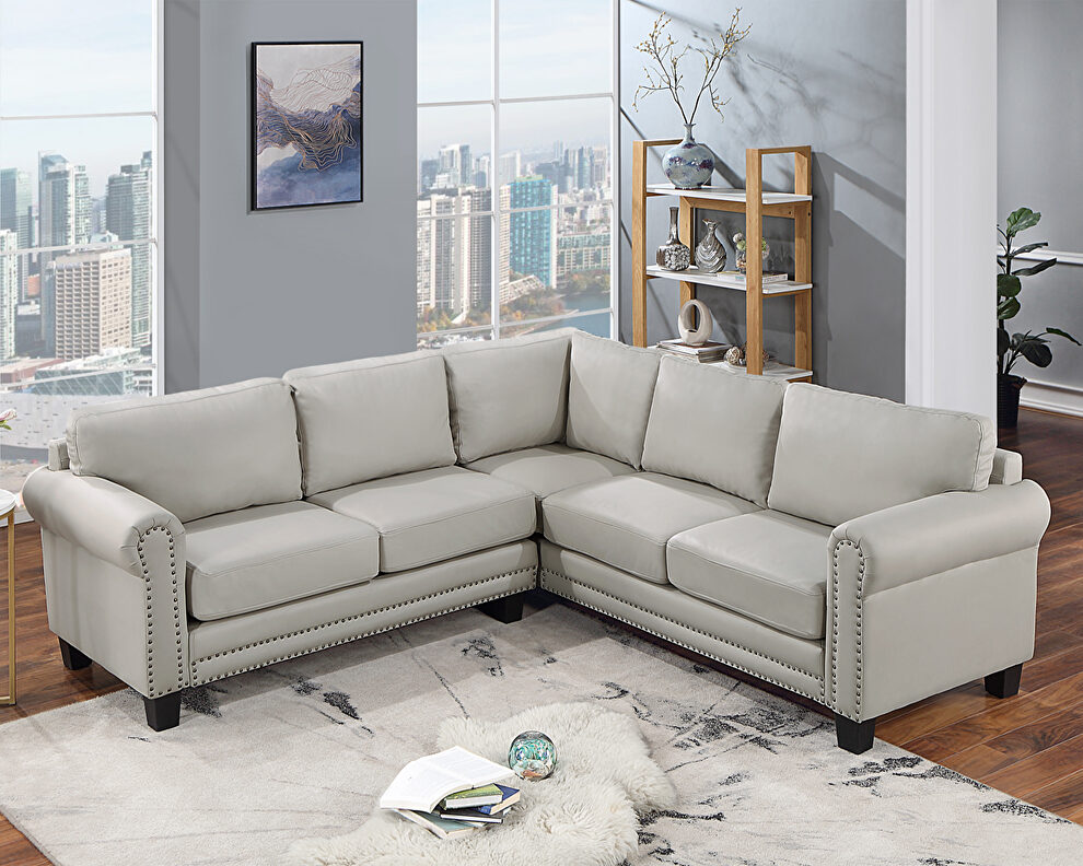Light gray pu midcentury sectional corner sofa l-shape couch by La Spezia