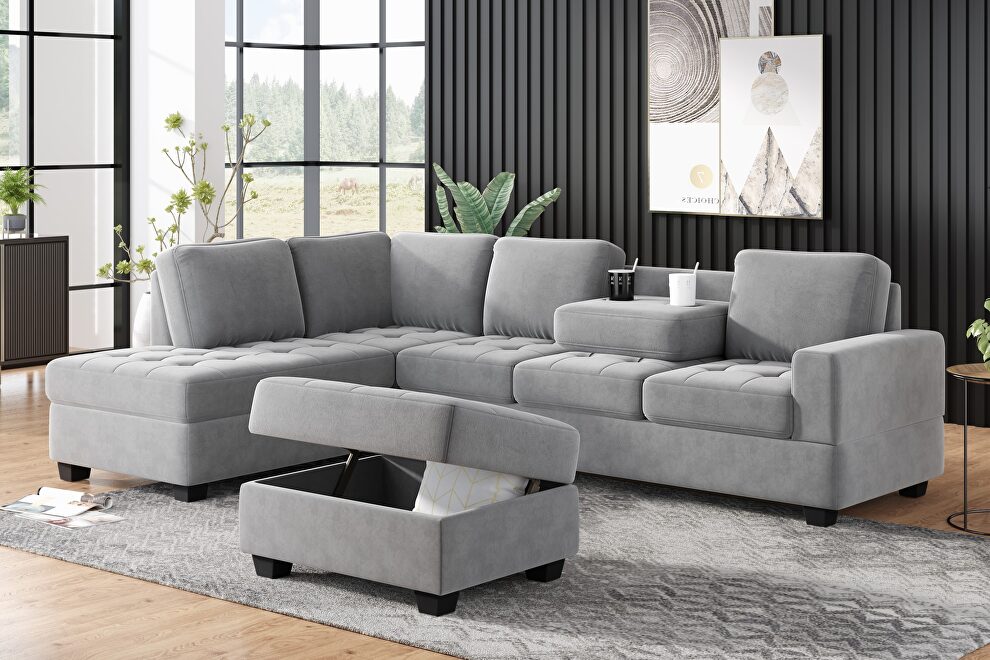 Gray velvet convertible sectional sofa with reversible chaise by La Spezia