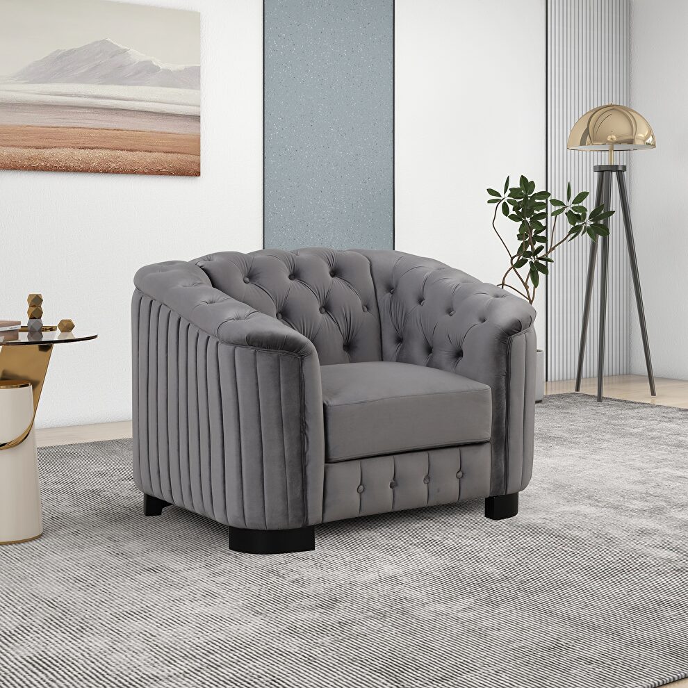 Gray velvet upholstery mid-century modern chair by La Spezia